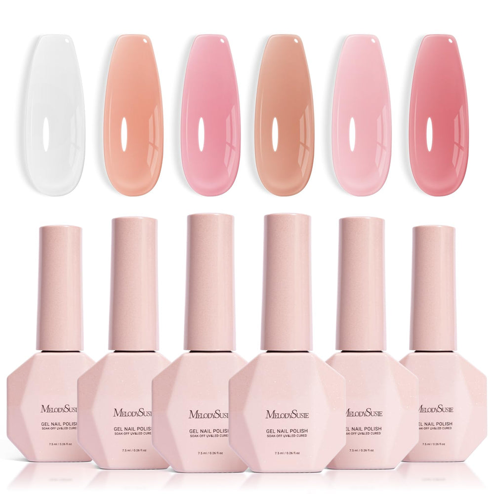 MelodySusie front packaging showing six jelly gel bottles and clear labeling for versatile looks