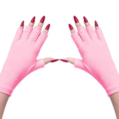 MelodySusie front view of pink UPF50+ gloves showing full hand coverage and style benefit