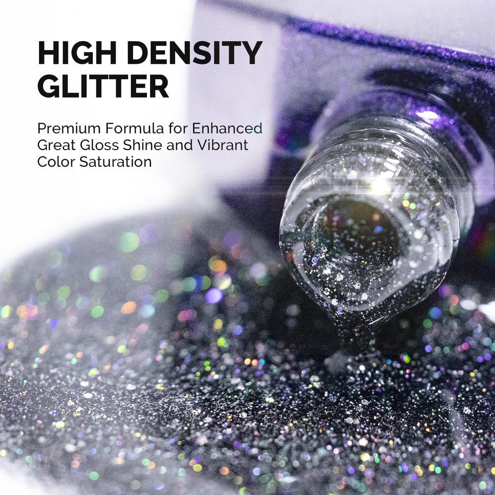 MelodySusie brush stroke of black glitter gel showing smooth application benefit