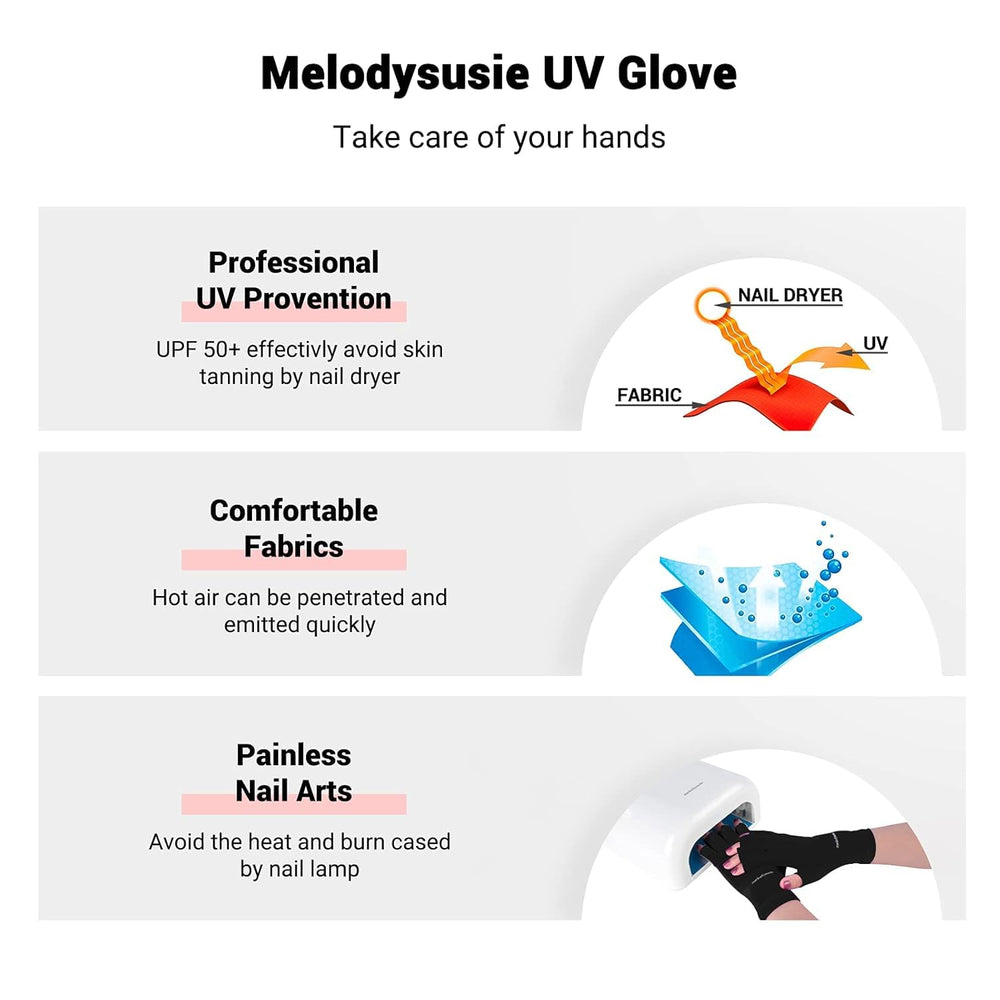 MelodySusie gloves worn during manicure showing fingertip access and protection benefit