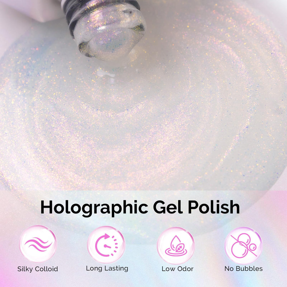 MelodySusie holographic swatch on nail wheel illustrating shimmer depth and color payoff