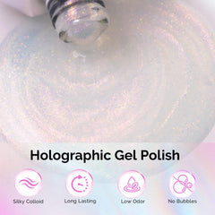 MelodySusie holographic swatch on nail wheel illustrating shimmer depth and color payoff