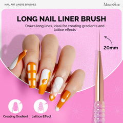MelodySusie brush painting thin stripes on nail to demonstrate precision and smooth application