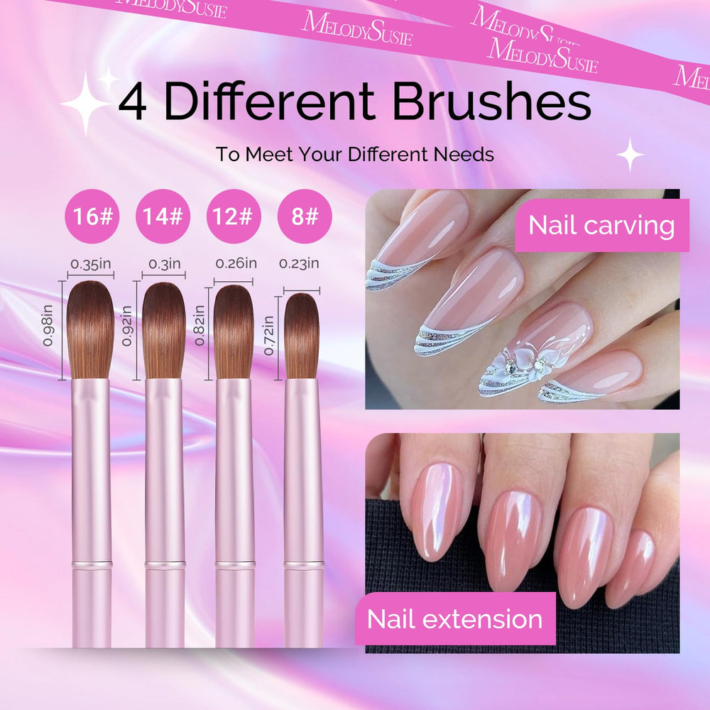 MelodySusie brush applying acrylic powder to nail extension, enabling controlled shaping and faster services