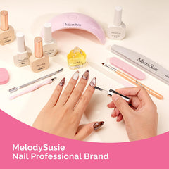 MelodySusie kit contents neatly arranged showing base, builder, top for versatile manicure benefit