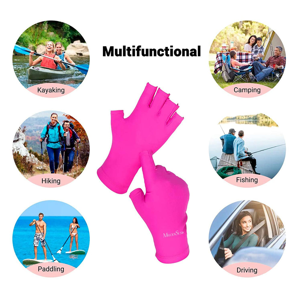 MelodySusie glove on hand while driving illustrating sun protection benefit
