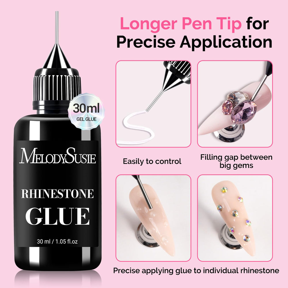 MelodySusie applied rhinestones on a press-on nail for sparkling finish