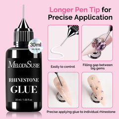 MelodySusie applied rhinestones on a press-on nail for sparkling finish