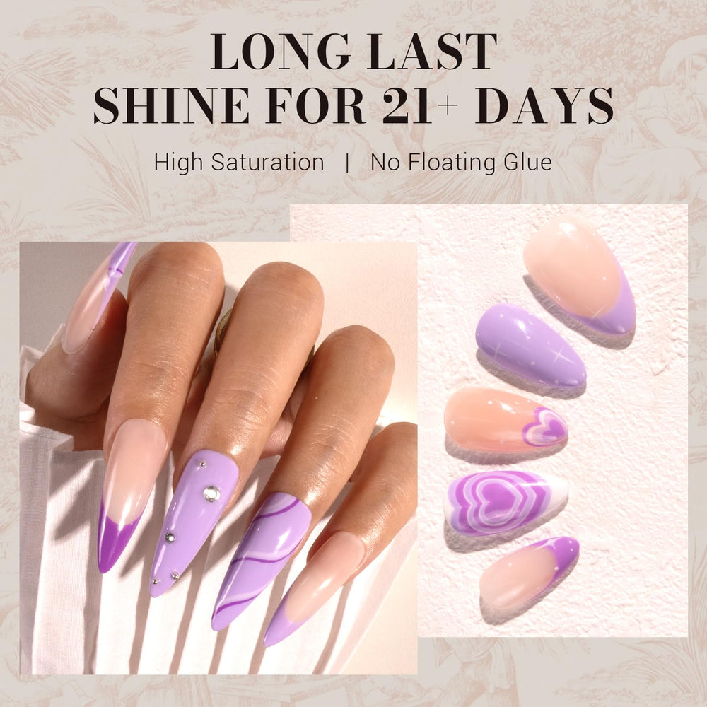 MelodySusie nail swatch on tip displaying true lavender shade and shine