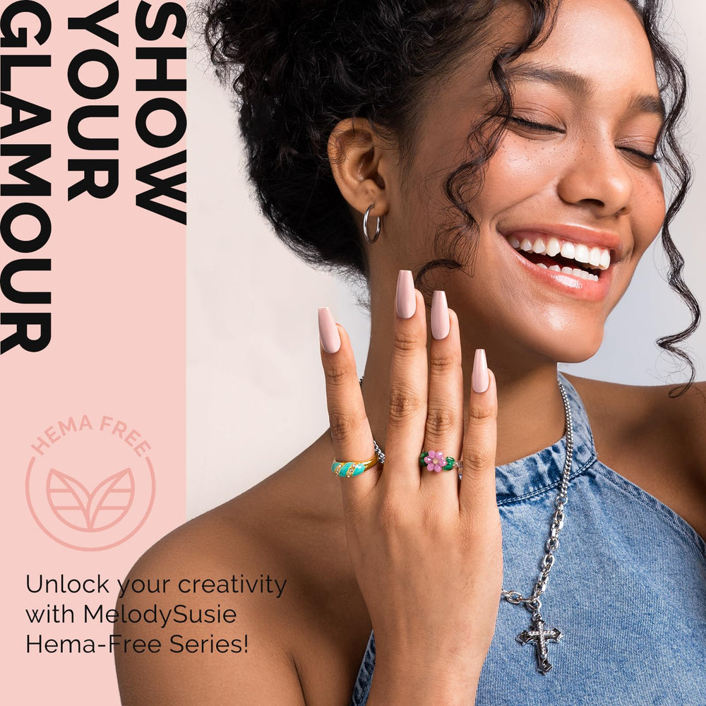 MelodySusie cured nails on hands demonstrating high-gloss finish and durable wear