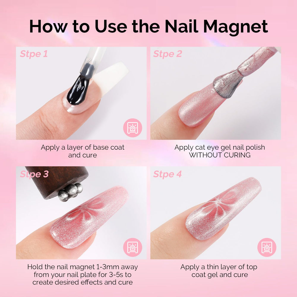MelodySusie display of patterned cat eye nails showcasing design variety