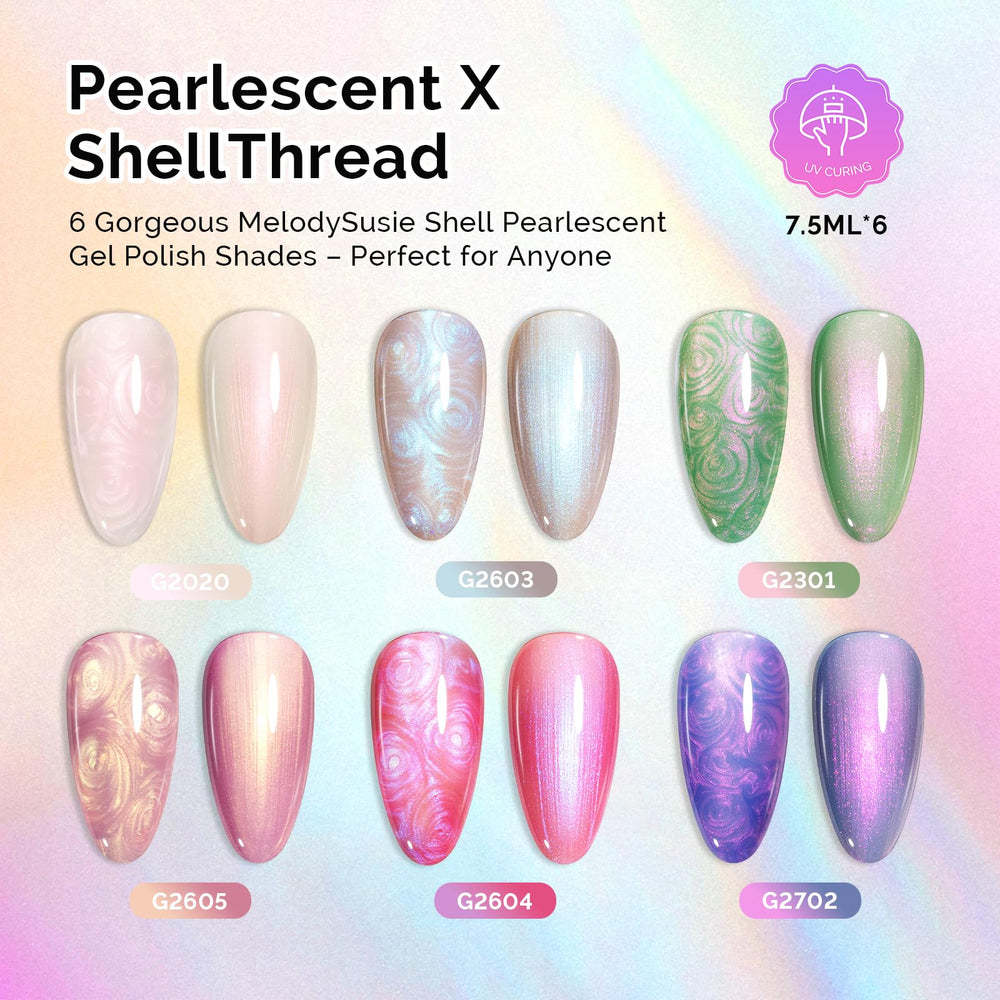 MelodySusie color swatches on nail wheel showing iridescent finish options