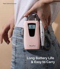 MelodySusie clip-on battery attached to waist demonstrating hands-free mobility and long runtime
