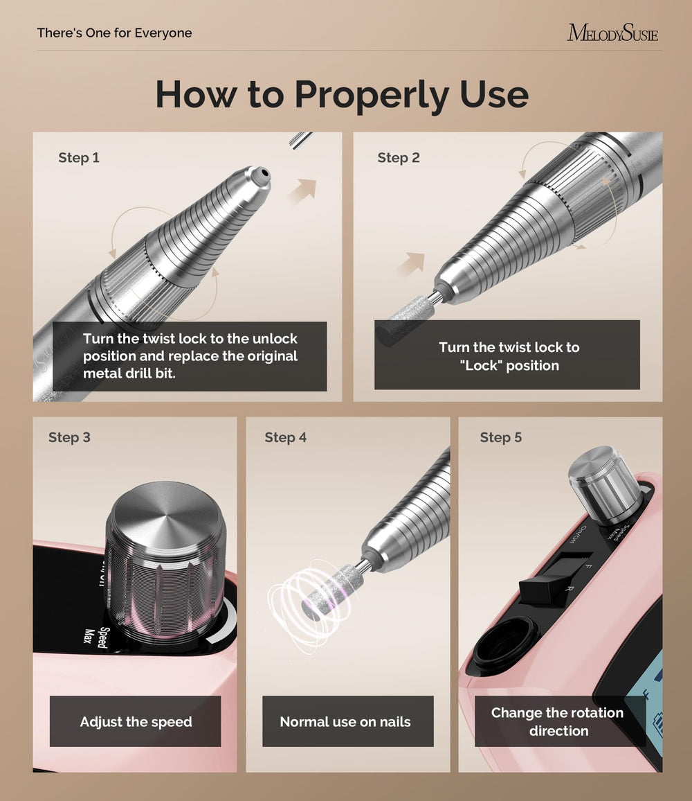 MelodySusie e-file in use on a manicure illustrating precise shaping and control
