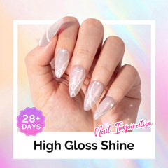 MelodySusie nails in use showing luminous pink-yellow jelly finish