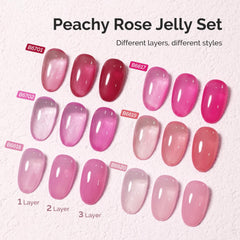 MelodySusie six bottles lined up showing distinct transparent pink shades