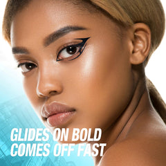 Melsintern applied winged eye demonstrating sharp lines and smudge-resistant finish
