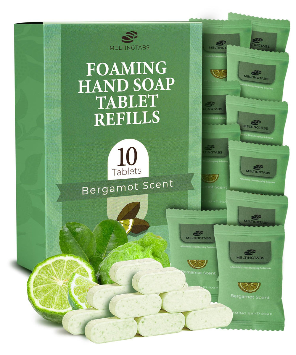 MELTINGTABS front packaging showing bergamot scent and travel pack benefit