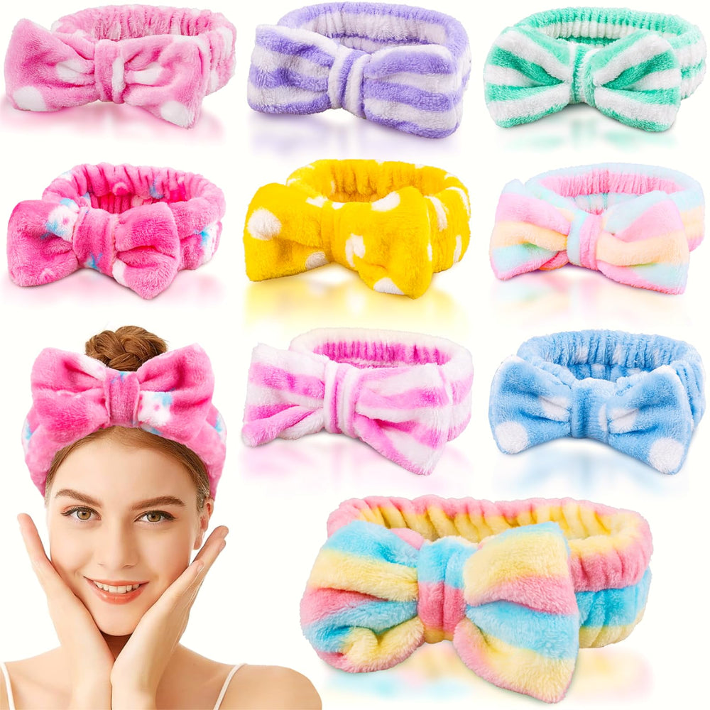 MEQHUO front view of nine headbands showing colors and packaging, easy gifting benefit