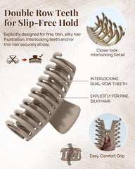 Mesovor close-up of double row teeth gripping fine hair for slip-free hold