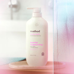 Method moisturized arm after wash showing hydrated skin benefit