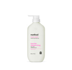 Method front label showing fragrance-free barrier body wash benefits