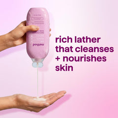 Method bottle beside hand to show 18 fl oz size and usage benefit