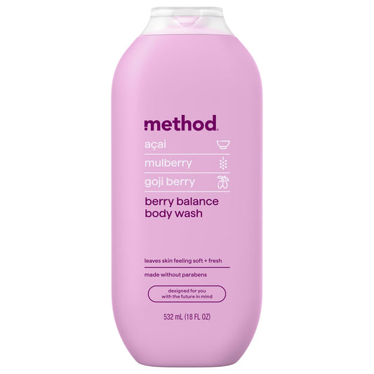 Method Berry Balance front bottle showing label and berry scent benefit