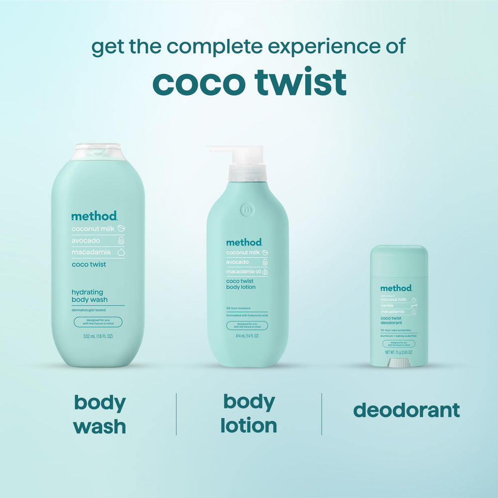 Method Coco Twist in bathroom scene conveying spa-like scent and daily ritual