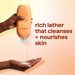 Method bottle next to hand to show 18 fl oz size and travel-friendly benefit
