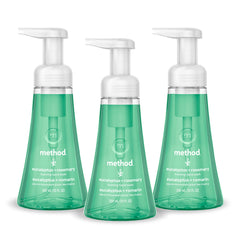 Method eucalyptus rosemary three-pack front view shows recycled bottles and clear labeling for sustainability benefit