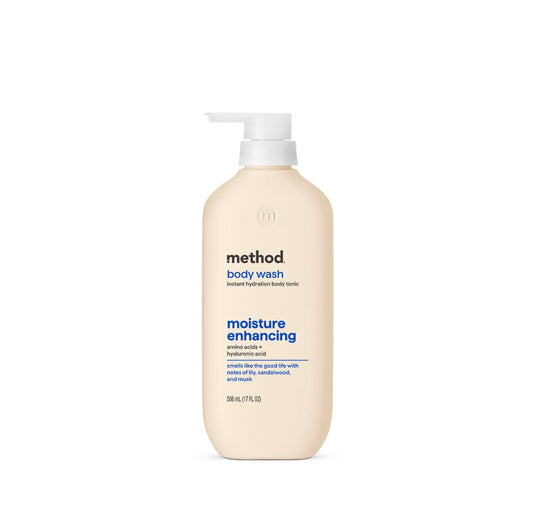 Method front bottle showing label and convenient pump for daily hydration