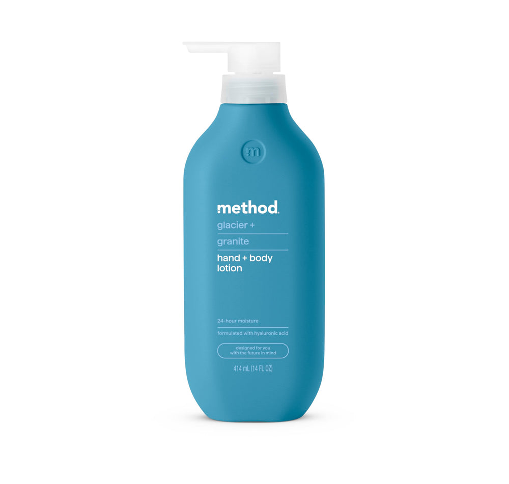 Method Glacier + Granite front packaging showing 14 fl oz bottle and label benefit