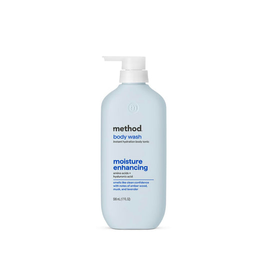 Method front bottle showing label and scent for easy identification and confidence