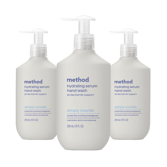 Method front bottle shot showing label and simply nourish scent benefit