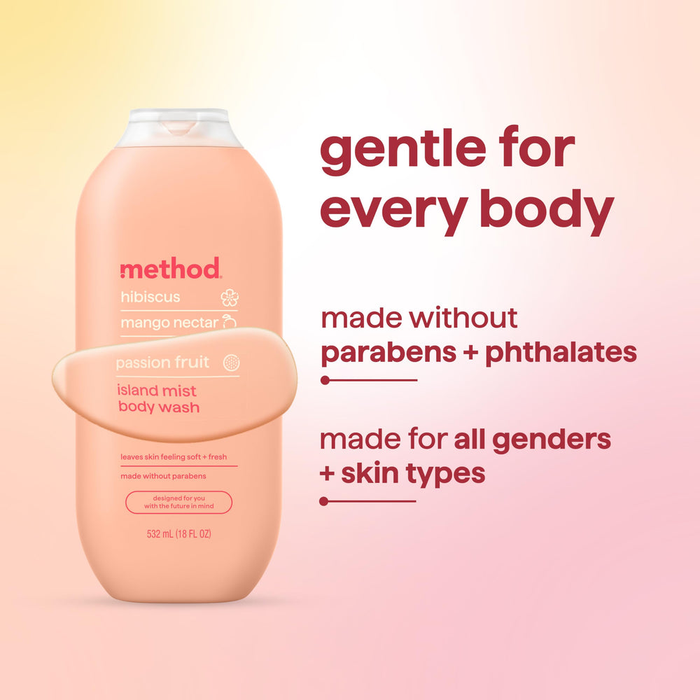 Method bottle with recycled plastic mark, emphasizing sustainable packaging benefit