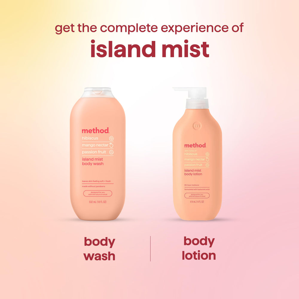 Method 18 fl oz bottle next to hand, showing true size and travel-friendly scale
