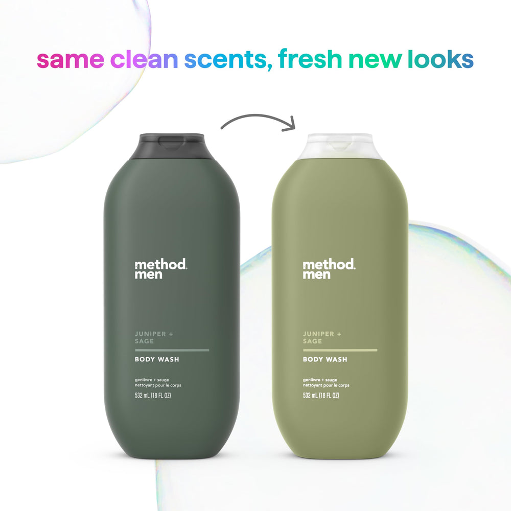Method Juniper + Sage bottle on bathroom shelf showing natural lifestyle appeal