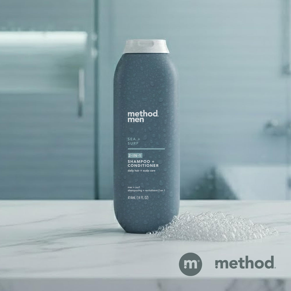 Styled hair after wash showing Method provides softness and shine benefit