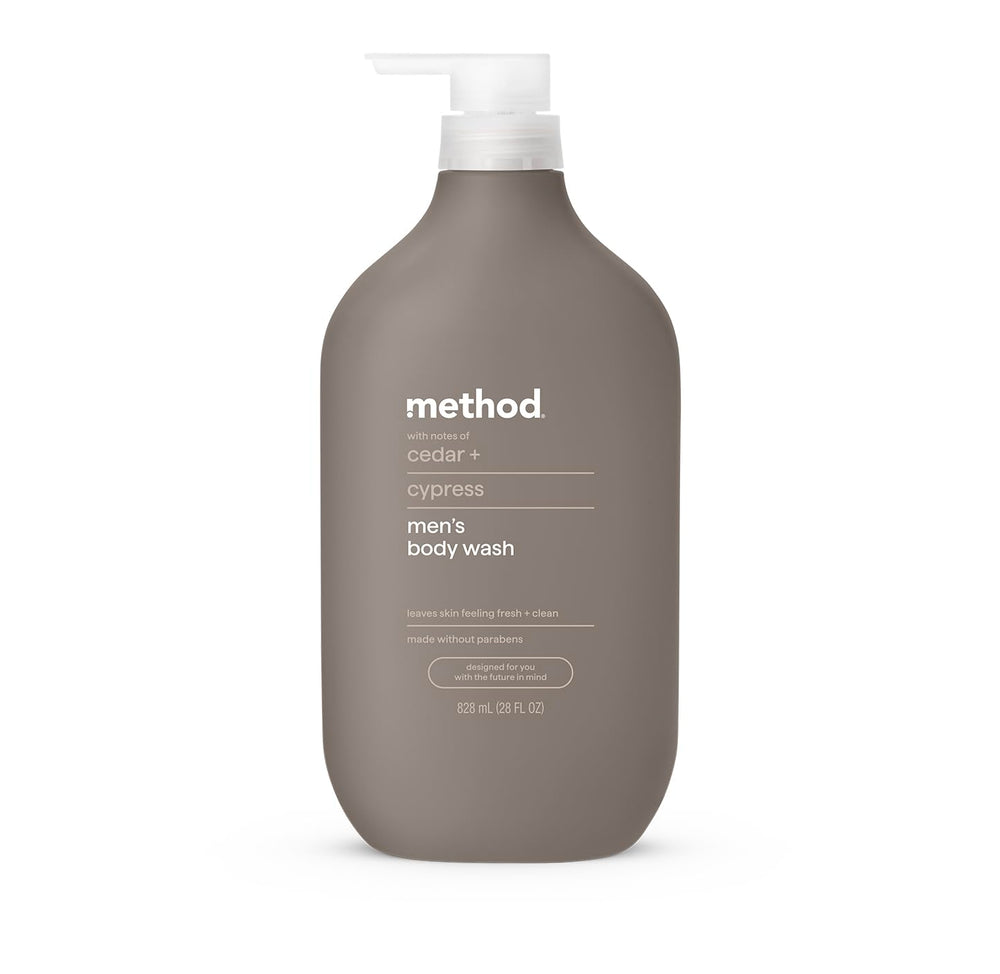 Method cedar and cypress front bottle showing fragrance and size benefit