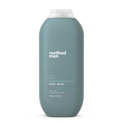 Method Men front packaging showing 18 oz bottle and sea and surf scent benefit freshness
