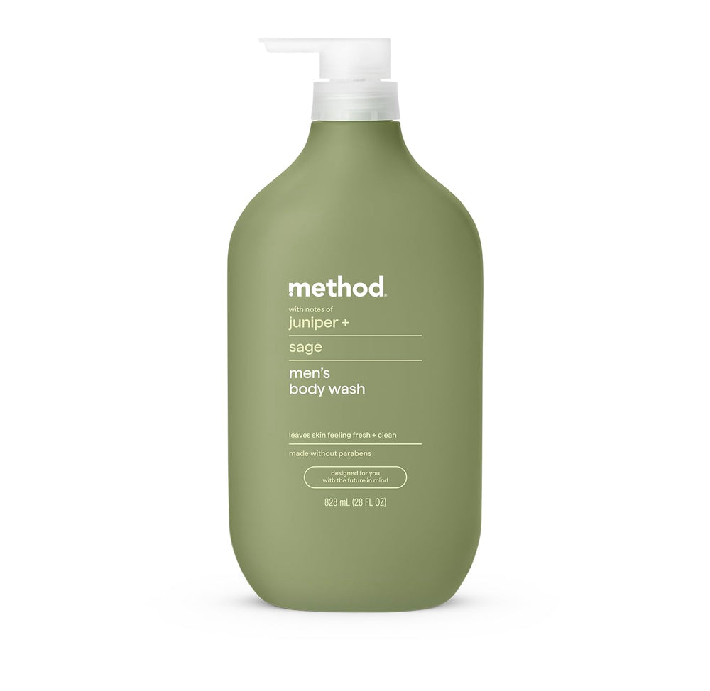Method juniper and sage front bottle showing label and 28 oz size benefit