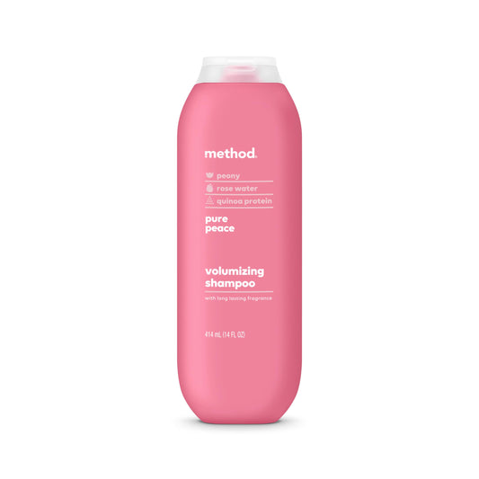 Method bottle front view showing Pure Peace design and size benefits