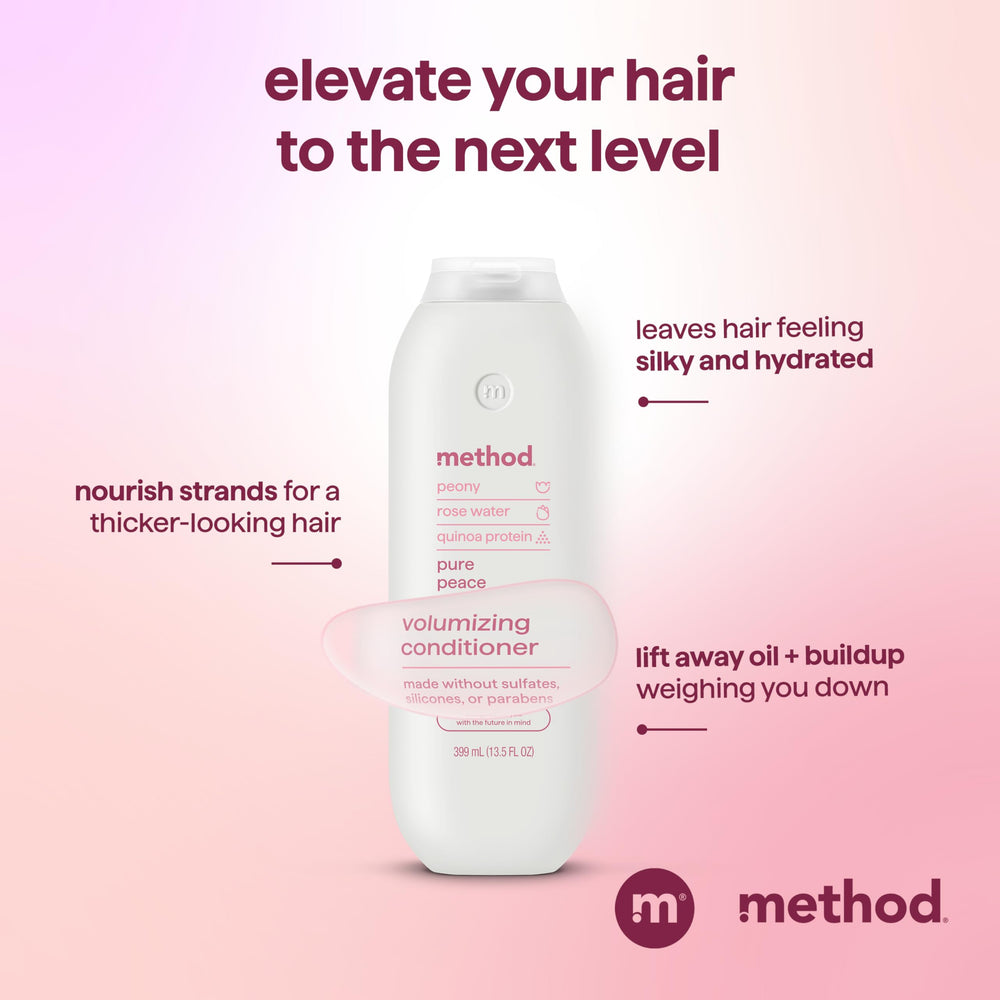 Panthenol and quinoa protein visual with Method logo highlighting strengthening