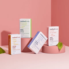 Method packaging recycled label highlighting 50% recycled paper and eco benefit
