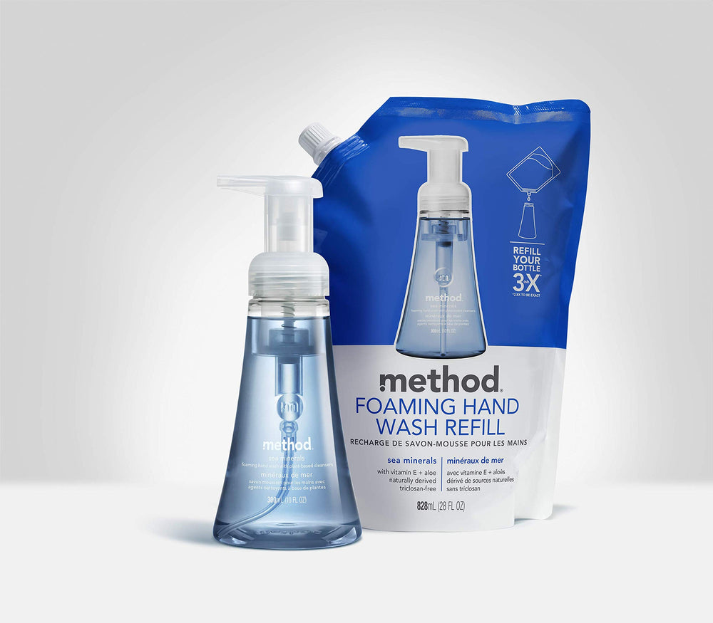 Method pouch staged in bathroom showing fresh scent ambiance