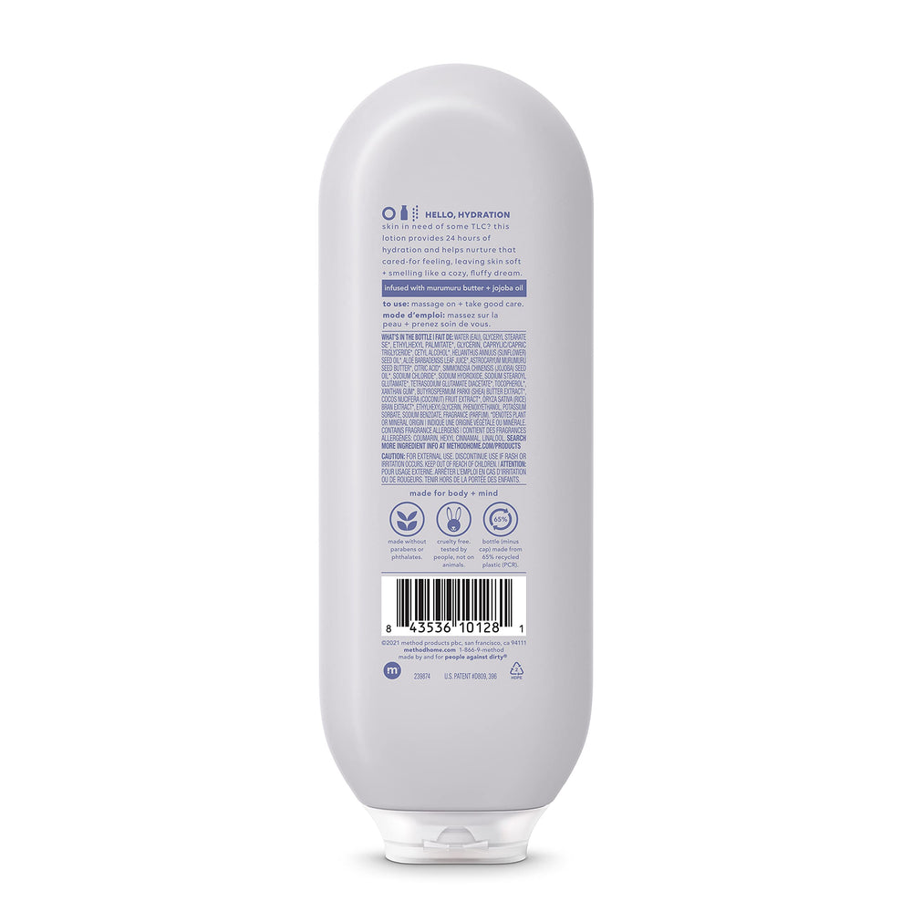 Method Simply Nourish pump dispensing lotion demonstrating convenient one-handed application and control