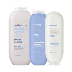 Method three full-size bottles displayed front showing set benefits