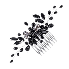Metuynm front view of black teardrop comb showing elegant silhouette and sparkle for bridal styling