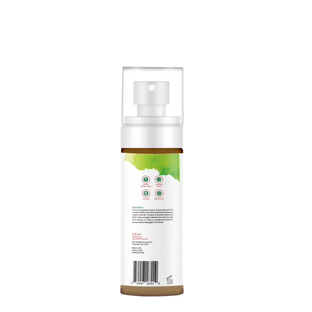 MFL MADE FOR LOCS bottle next to hand showing compact travel-friendly size
